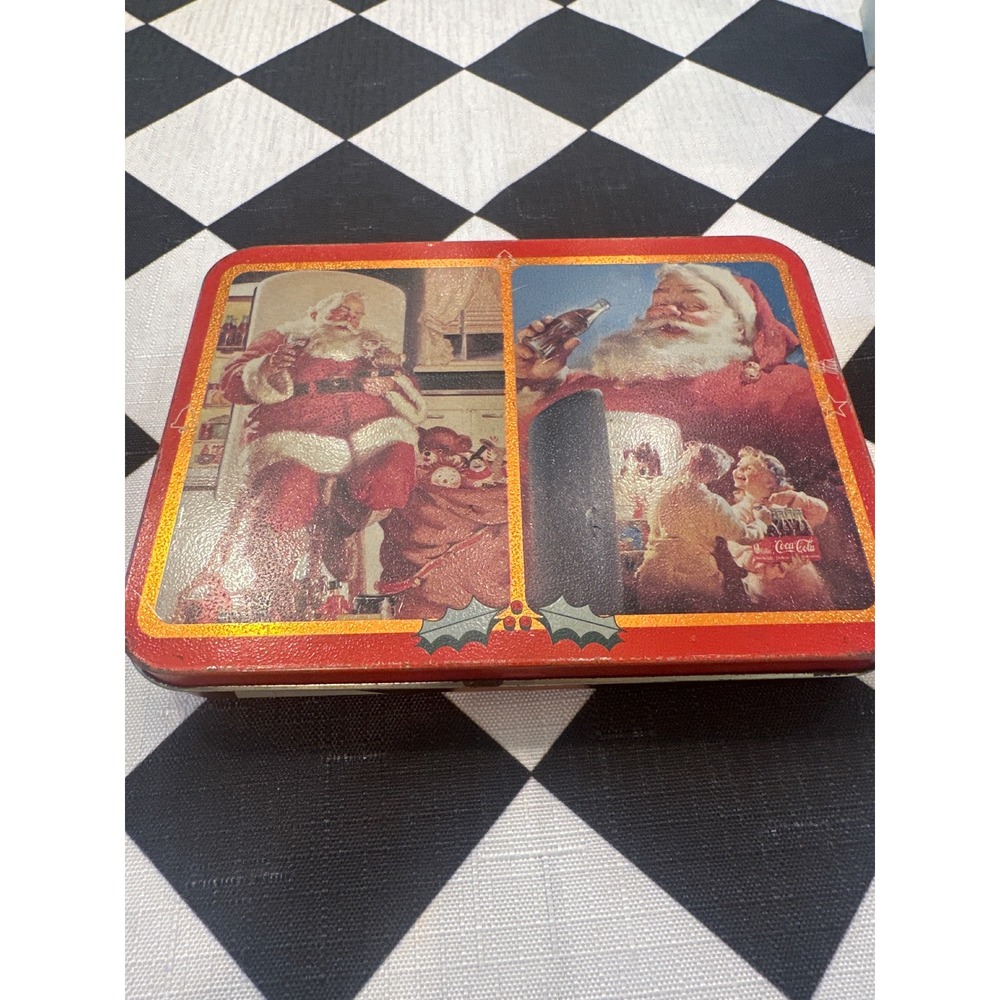 Vintage 1995 Coca-Cola Santa Claus Nostalgia Playing Cards Tin Empty Red Gold